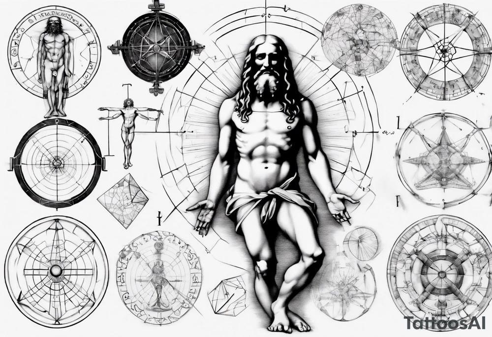 Leonardo da Vinci, Vitruvian man with emphasis on geometry tattoo idea