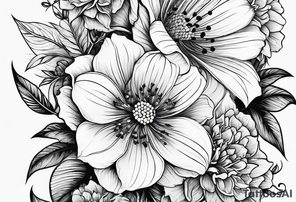Floral leg piece with beading and lace tattoo idea