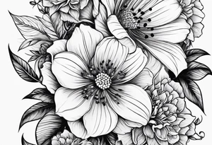 Floral leg piece with beading and lace tattoo idea