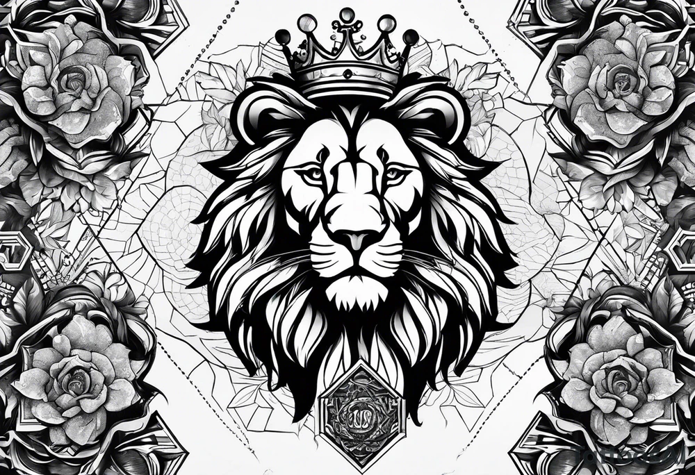 lions crown hexagon black tattoo idea