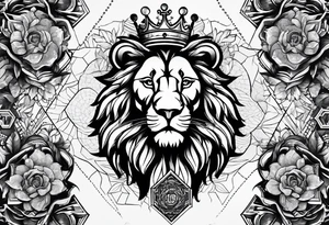 lions crown hexagon black tattoo idea