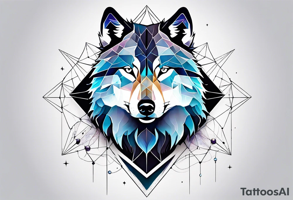 Constellation, two animal wolf, géométric tattoo idea