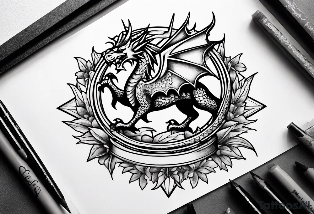 Welsh dragon holding a texas star tattoo idea