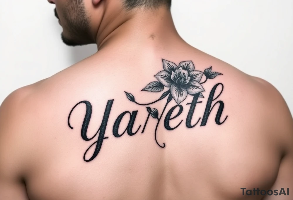 Yareth name with flower tattoo idea