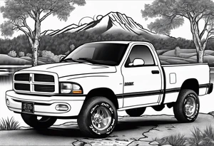 1996 dodge ram 1500 single cab short bed in front of pond tattoo idea