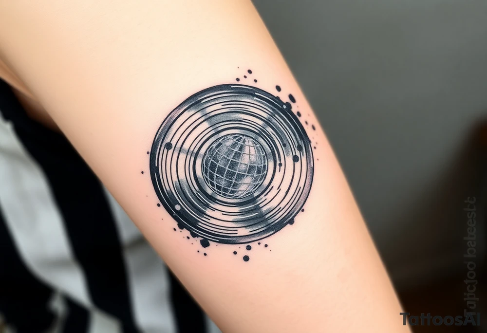 vinyl record and disco ball tattoo idea