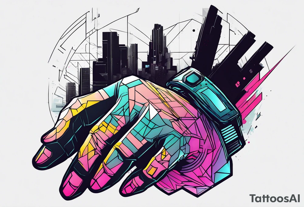 cyberpunk 2077, hand tattoo, geometric, subtle, men tattoo idea