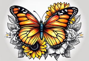 Half butterfly half sunflower tattoo idea
