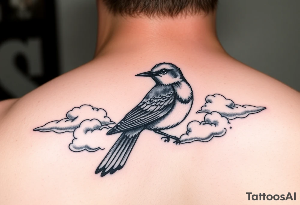 Kentucky bluebird with realistic clouds tattoo idea