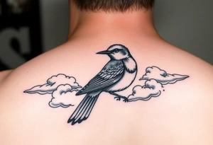 Kentucky bluebird with realistic clouds tattoo idea