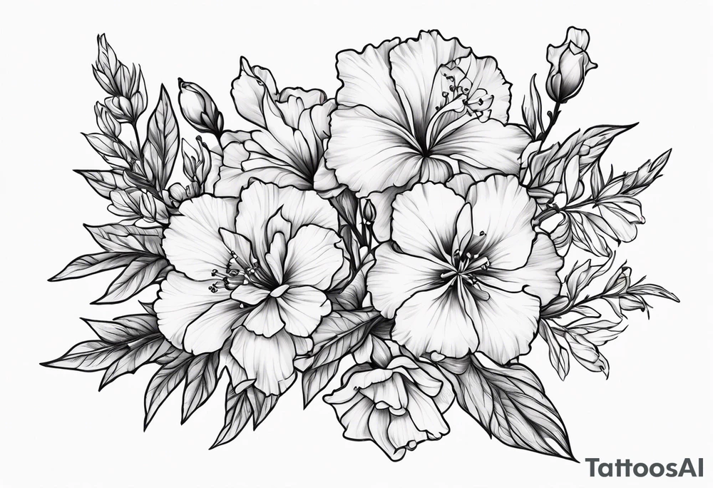Larkspur flowers and carnation flowers tattoo idea
