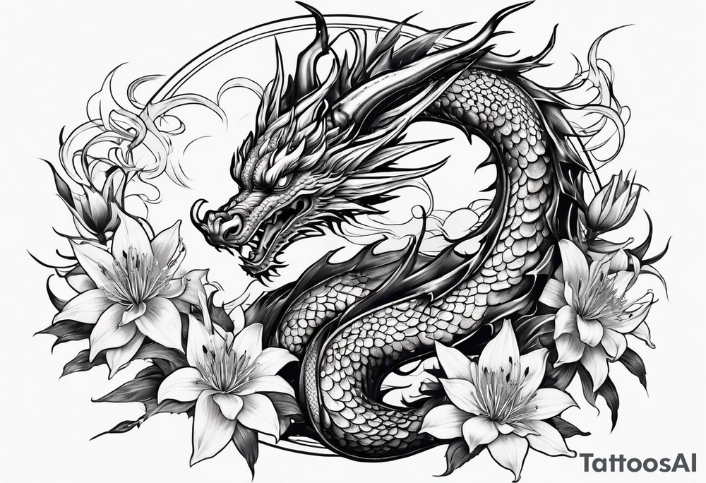Dragon with Spider lilies surrounding it tattoo idea