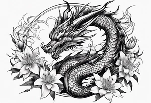 Dragon with Spider lilies surrounding it tattoo idea