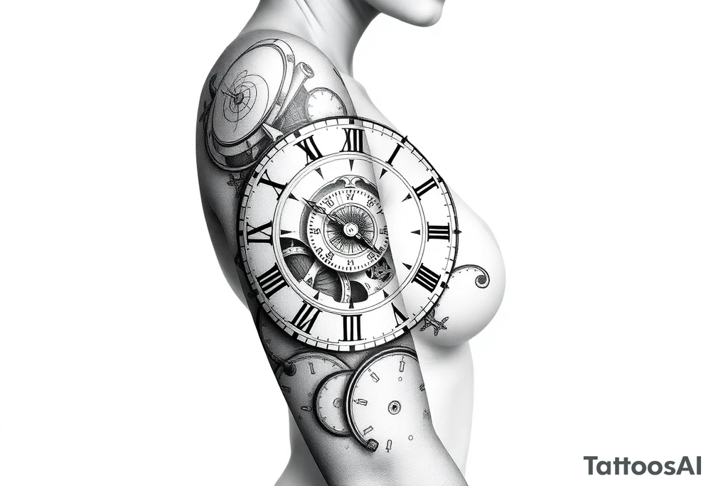 vintage roman numerals within ornate clockwork mechanism tattoo idea