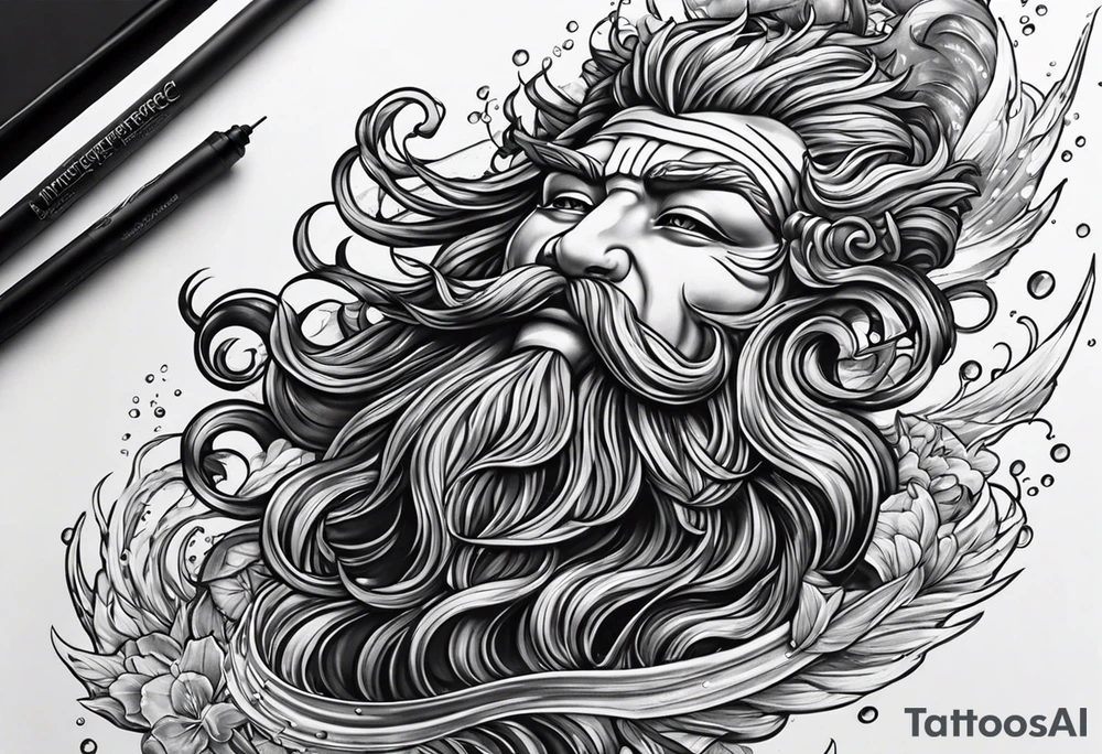 Neptun mit ganzen Körper im Wasser stehend tattoo idea