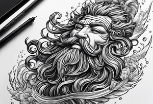 Neptun mit ganzen Körper im Wasser stehend tattoo idea