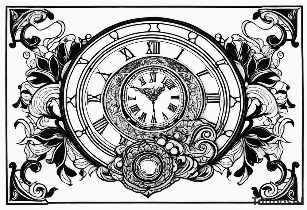 Janus, timeless clock, Aquarius arm sleeve tattoo idea