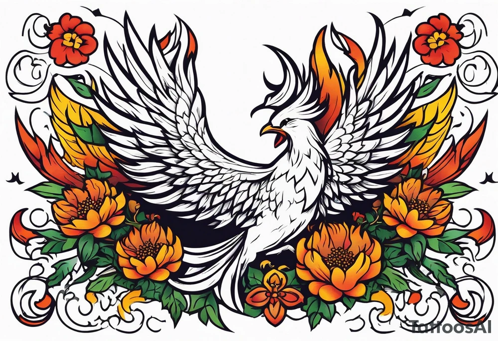 phoenix rising

old school vintage simple traditional design surrounded by vintage flowers


bold color simple tattoo idea