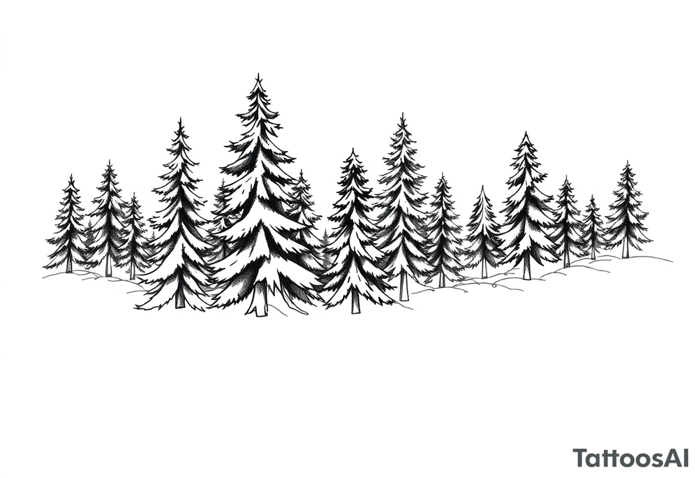 Coniferous forest trees in black and gray tattoo sleeve tattoo idea