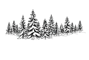 Coniferous forest trees in black and gray tattoo sleeve tattoo idea