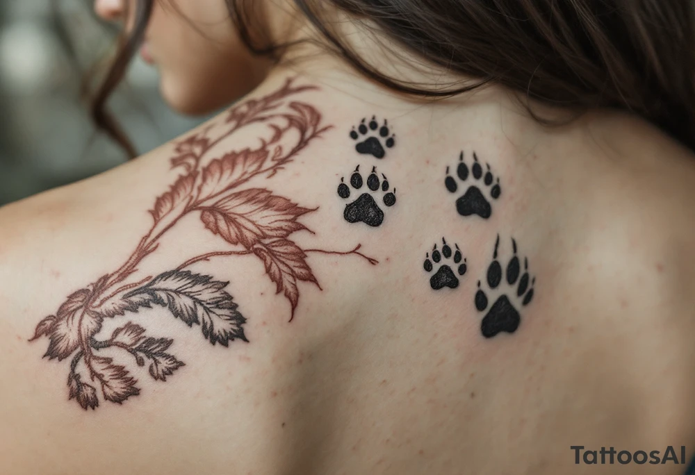 Vintage Etching Style – Paw prints in fine-line, sketch-style black ink, resembling old anatomical drawings or nature illustrations. tattoo idea