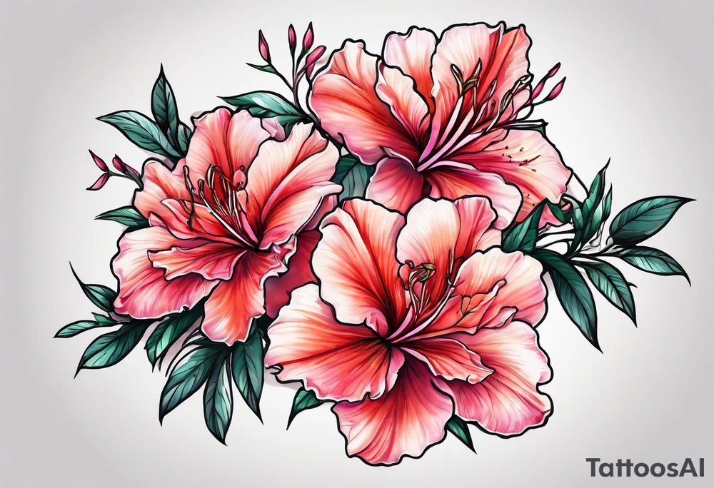 2 azalea flowers with branch tattoo idea