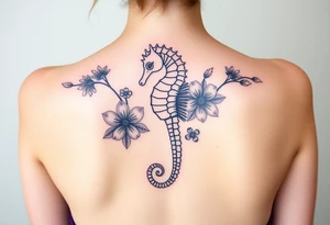 Sea horse flowers and waves tattoo idea