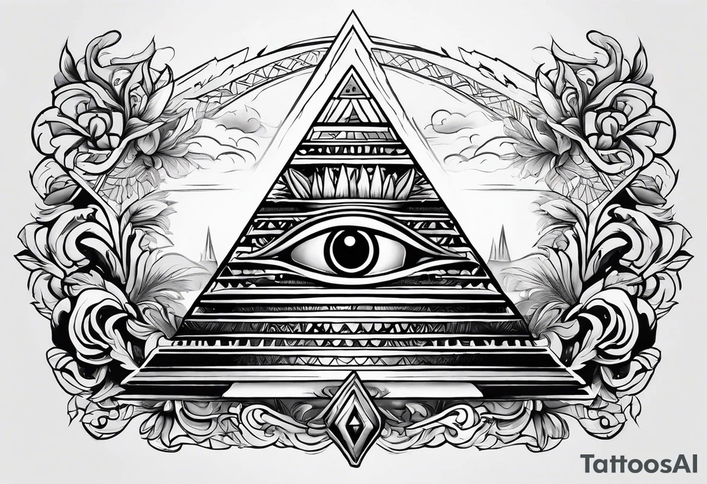 Pyramid with eye and flames tattoo idea