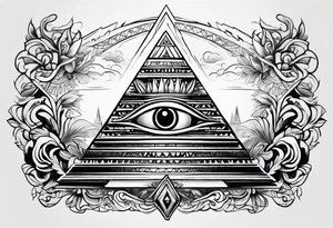 Pyramid with eye and flames tattoo idea