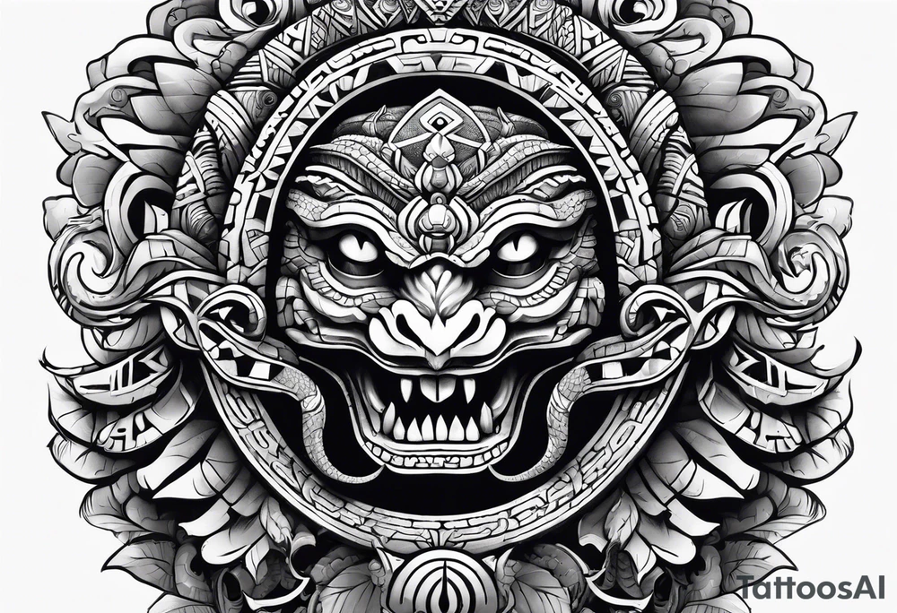 aztec kukulkan snake sleeve tattoo idea