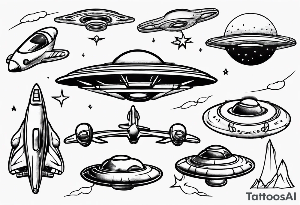 UFO flying next to plane tattoo idea