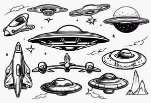 UFO flying next to plane tattoo idea