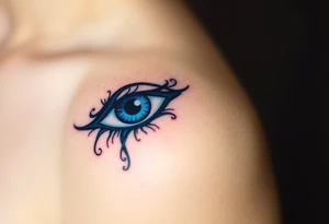 An Erudite eye symbol with glowing blue veins, representing sci fi movie Divergent tattoo idea
