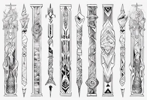 a neotribal spine tattoo that recreates the scene from the movie atlantis of kida floating up to the ancestral stones tattoo idea