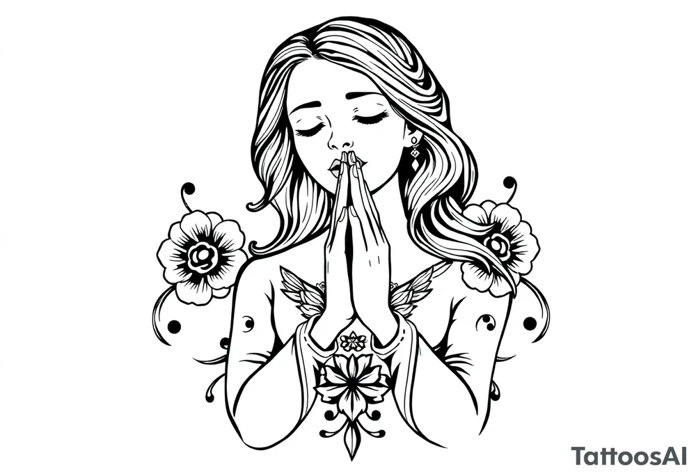 Chicano style Woman praying tattoo idea