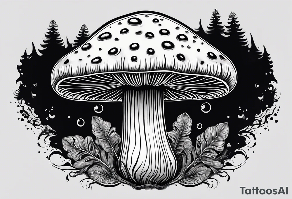 Shaggy mane mushroom with fluid dripping from mushroom cap mandala tattoo design tattoo idea