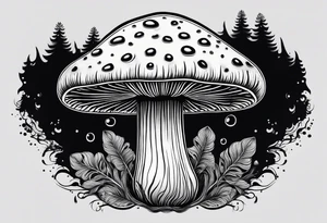 Shaggy mane mushroom with fluid dripping from mushroom cap mandala tattoo design tattoo idea