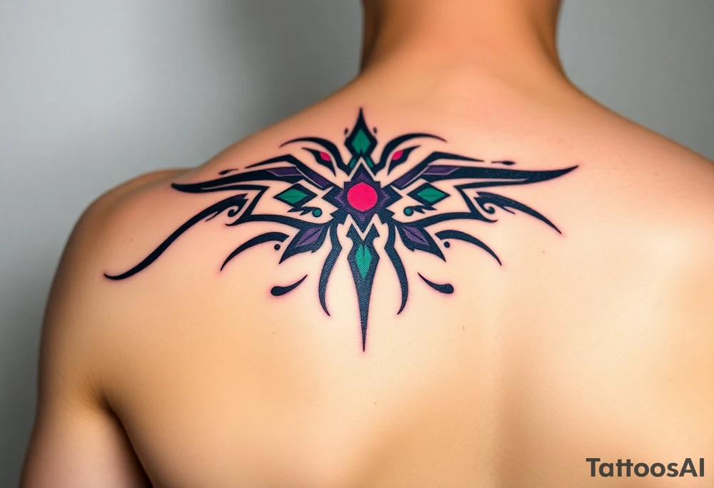 Side of arm Dark Purple with green pink blue and white highlights tartan fabric with skin peeling away at edges tattoo idea