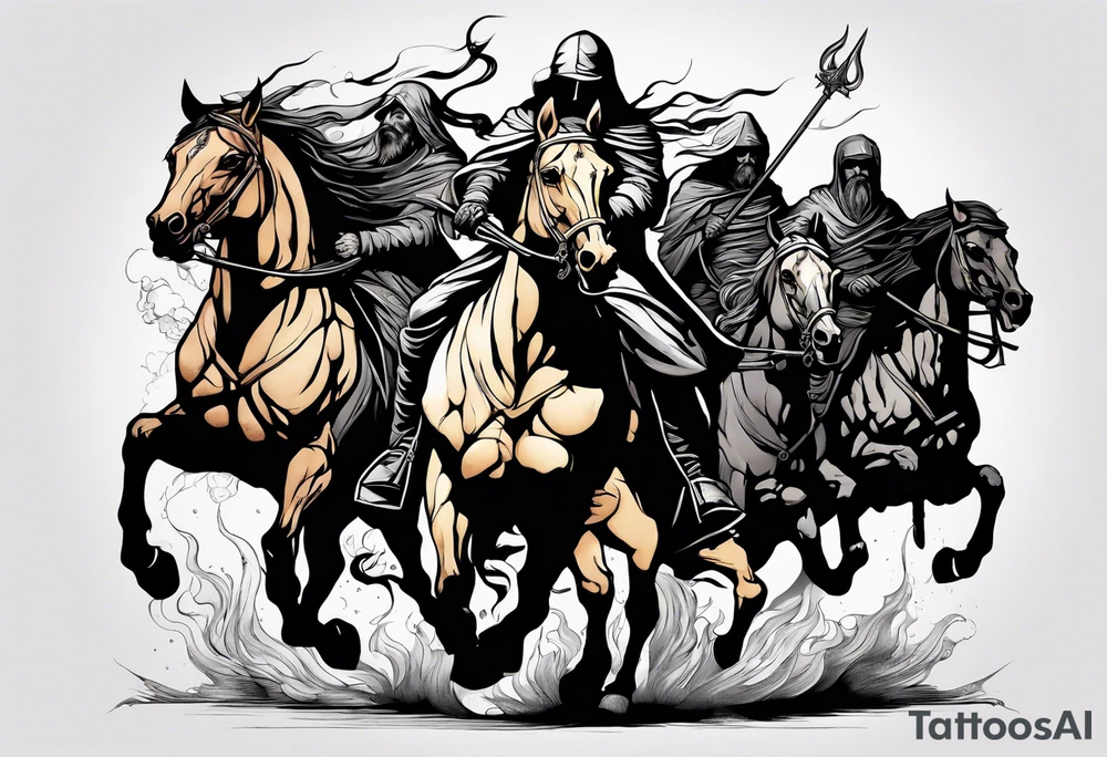 4 horseman of the apocalypse - Death, Famine, War, and Conquest from the bible tattoo idea