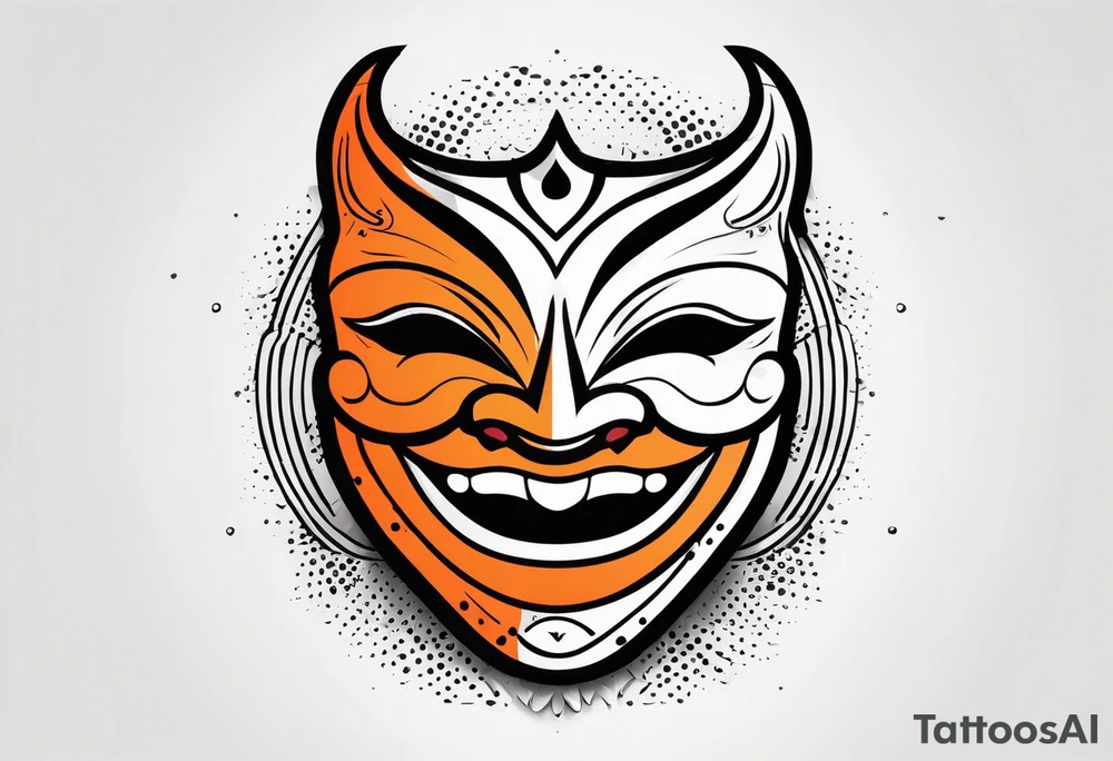 Laughing mask that is orange and black simplistic tattoo idea