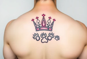 pink princess crown on top of puppy paw prints tattoo idea