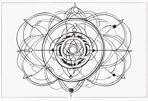 long quantum atoms chain with spiritual elements tattoo idea