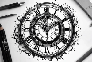 vintage cracked clock bleeding tattoo idea
