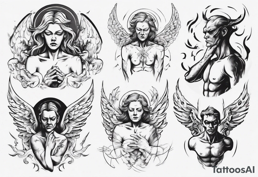 an angel being transformed into a demon tattoo idea
