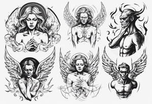 an angel being transformed into a demon tattoo idea