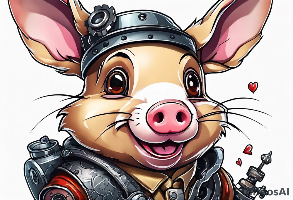 Looks like a rabbit cartoon pig with a mechanical heart tattoo idea