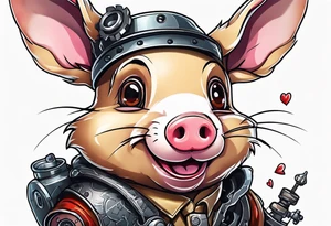 Looks like a rabbit cartoon pig with a mechanical heart tattoo idea