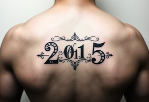 a powerful majestic set of roman numerals equalling the year 2015, with an elegant name placed within the center of the roman numerals tattoo idea