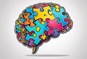 anthropomorphic brain made of puzzle pieces tattoo idea