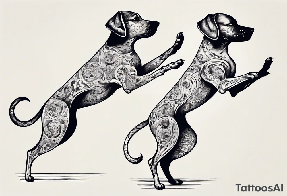 two dogs dancing on their hind legs. tattoo idea